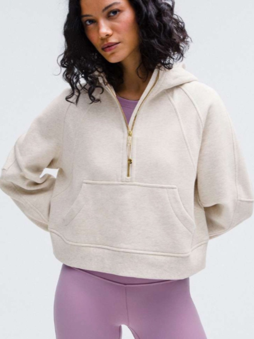 Lululemon Scuba Oversized Half-Zip Hoodie, Heathered Bone / Gold